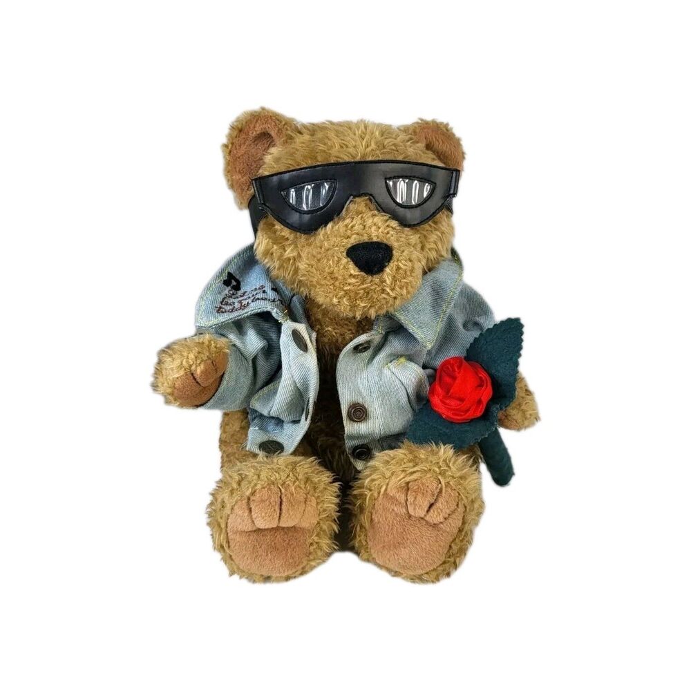 Presley Teddy Bear Sunglasses Rose Denim Jacket Plush Motorcycle Biker Valentine